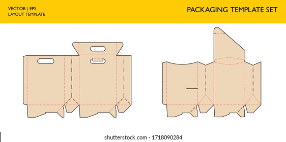 Packaging box template set. Editable blueprint layout. Cutting and scoring lines. Retail packaging with different shape. Mockups technical drawing. 