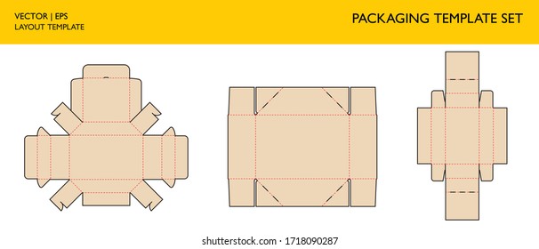 Packaging box template set. Editable blueprint layout. Cutting and scoring lines. Retail packaging with different shape. Mockups technical drawing. 