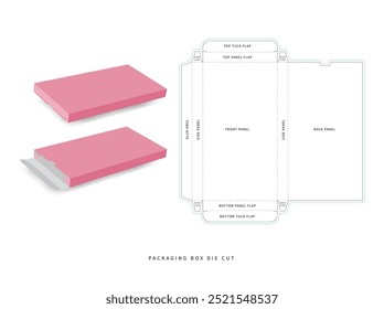 caixa de embalagem - modelo de linhas de guia de caixa final de tuck - com modelo de visualização - layout de planta editável com linhas de corte e dobra - arquivo EPS vetorial