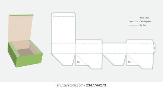 packaging box - tuck top auto bottom box die cut template - with  preview mockup - editable blueprint layout with cutting and creasing lines - vector EPS file