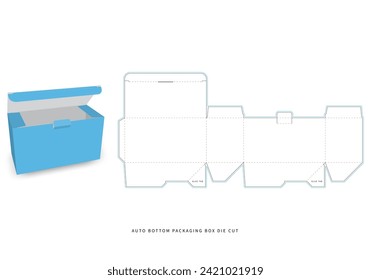 packaging box - tuck top auto bottom box die cut template - with  preview mockup - editable blueprint layout with cutting and creasing lines - vector EPS file