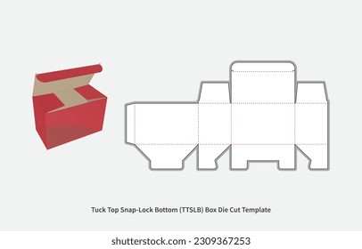 packaging box - tuck top snap lock bottom box die cut template - preview mockup - editable blueprint layout with cutting and creasing lines - vector eps file