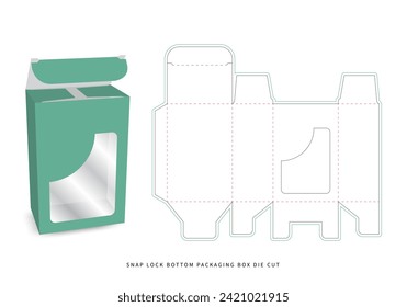 packaging box - tuck top snap lock bottom box die cut template - preview mockup - editable blueprint layout with cutting and creasing lines - vector eps file