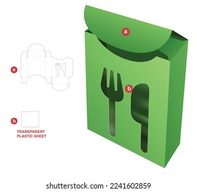 Packaging box with utensils window die cut template and 3D mockup