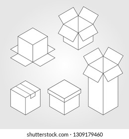 packaging box vector icon set, isometric graphic