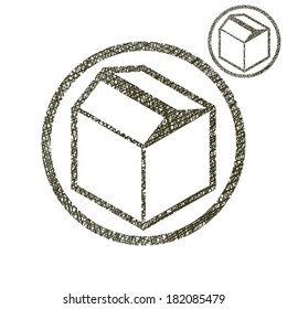 Packaging box vector simple single color icon isolated on white background with sketch lined hand drawn texture.
