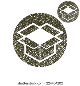 Packaging box vector simple single color icon isolated on white background with sketch lined hand drawn texture.