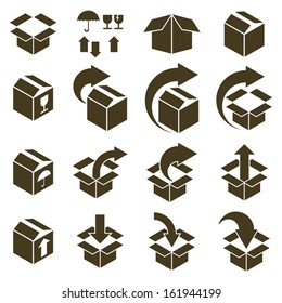 Packaging boxes icons isolated on white background vector set, pack simplistic symbols vector collections.