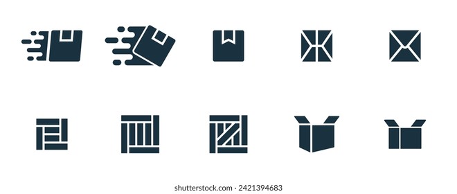 Packaging boxes icons set on white background. online delivery service business. Parcel container, packaging boxes, web design for applications.