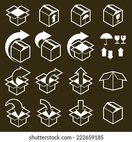 Packaging boxes icons vector set, pack simplistic symbols vector collections.