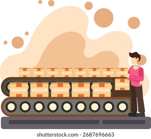 Packaging boxes on conveyor belt illustration