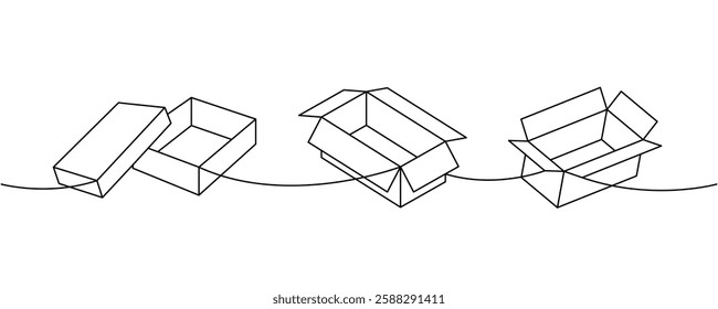 Packaging boxes one line continuous drawing. Package cardboard boxes. Vector illustration.