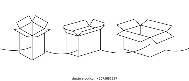 Packaging boxes one line continuous drawing. Carton delivery boxes. Vector illustration.