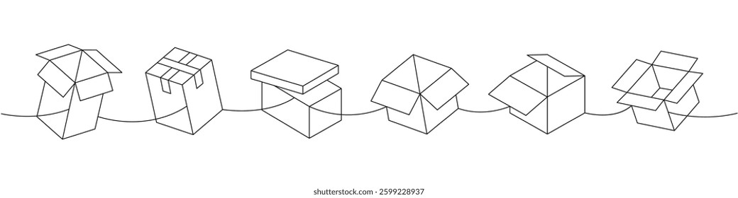 Packaging boxes one line continuous drawing. Gift boxes. Vector illustration.
