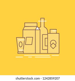 packaging, Branding, marketing, product, bottle Flat Line Filled Icon. Beautiful Logo button over yellow background for UI and UX, website or mobile application