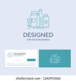 packaging, Branding, marketing, product, bottle Business Logo Line Icon Symbol for your business. Turquoise Business Cards with Brand logo template