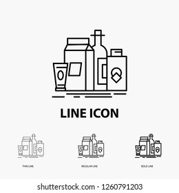 packaging, Branding, marketing, product, bottle Icon in Thin, Regular and Bold Line Style. Vector illustration