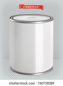 Packaging building and sanitary. White tin of paint. 3d realism, vector mockup