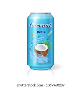 Packaging can with coconut water drink 3d vector