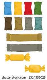 Packaging. Packaging of candies, chips, crackers, nuts in different colors. Vector illustration