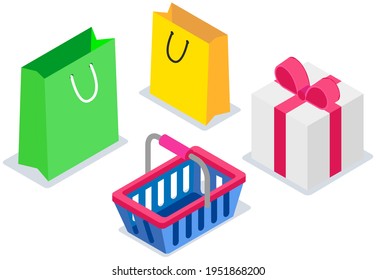 Packaging and carrying for purchases. Containers for buying goods in store. Shopping bag collection