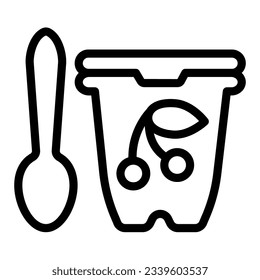 Empaquetado de icono de la línea de yogur de cereza, concepto de productos lácteos, signo de la taza de crema sobre fondo blanco, icono del yogur de berry en estilo de contorno para concepto móvil y diseño web. Gráficos vectoriales