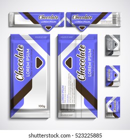 Packaging chocolate. Template for the design of sweets. Vector illustration of purple
