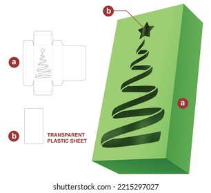 empaque con la plantilla de corte de la ventana del árbol de Navidad y la maqueta 3D