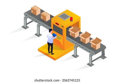 Packaging closing machine in isometric illustration