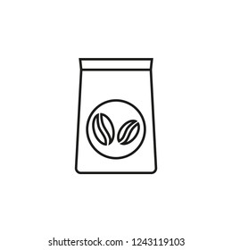 Packaging coffee bag with coffee beans logo. Outline icon. Vector illustration.