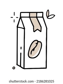 Packaging of coffee beans doodle Clipart in black and beige Vector illustration hand drawn
