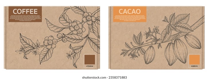 Empaquetado con café y rama de cacao