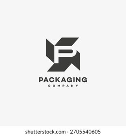 Packaging company logo design template with stylized letter P. Vector illustration.