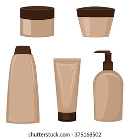 Packaging containers beige color, package cream. Beauty products set.