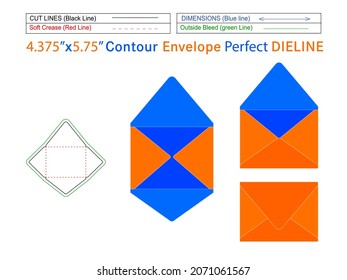 Packaging Contour 4.375x5.75 inch envelope  dieline template and 3D envelope Editable easily resizable