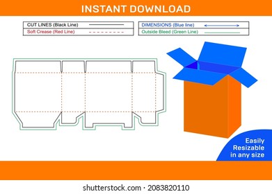 Packaging corrugated box dieline template and 3D box design and editable easily resizeable Box dieline and 3D box