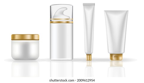 Packaging cosmetic gold beauty cream bottle for luxury cosmetic product. bottle for liquid, skin care cream. vector design.