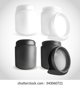 Packaging of cosmetics box in white and black color. Open and close. Mock-up for beauty design. 