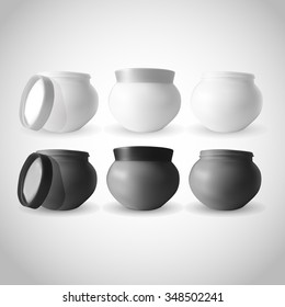 Packaging of cosmetics box in white and black color. Open and close. Mock-up for beauty design. Open and close.
