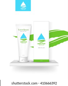 Packaging cosmetics, mock-up. Plastic Container. Package cream, Beauty products. Vector aloe. 