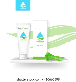 Packaging cosmetics, mock-up. Plastic Container. Package cream, Beauty products. Vector aloe. 