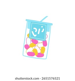 Packaging with delicious candies. Retro transparent box with dragee. Deliciousness for children. Vector illustration