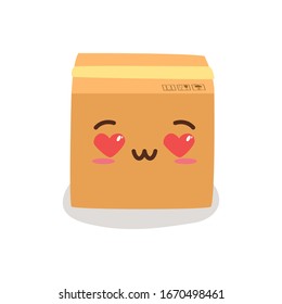 Vector de caja isométrica. Ilustración del envase de regalo. Caja de cartón plana. Entrega y embalaje. Transporte, envío. Ilustración de la caja de Kawaii. 
