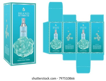 Packaging design, blue cosmetic container on luxury box design template and mockup box. illustration vector.