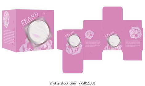 packaging design, box template and mockup box, top view of cosmetic container on sweet pink background. Vector illustration.