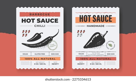 Packaging design for chili pepper. Hot Sauce vintage product label template. Retro package with spicy ingredients.