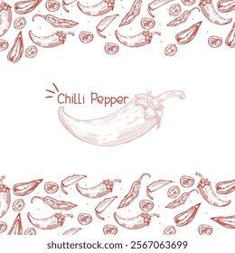 Packaging design for chili pepper. Hot Sauce vintage product label template. Hot pepper line art style.