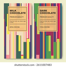 Packaging design of chocolate bars. The original finest chocolate abstract colorful package design label set