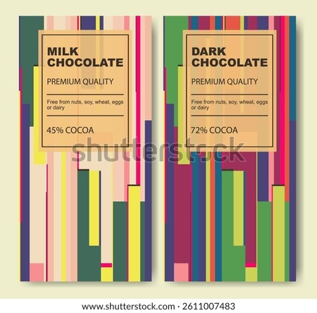 Packaging design of chocolate bars. The original finest chocolate abstract colorful package design label set