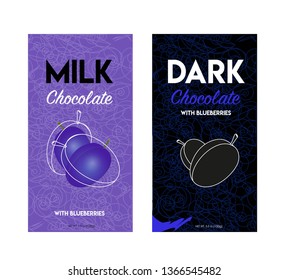 Packaging design chocolate. Vector illustration. Pack design dark chocolate with plum. 